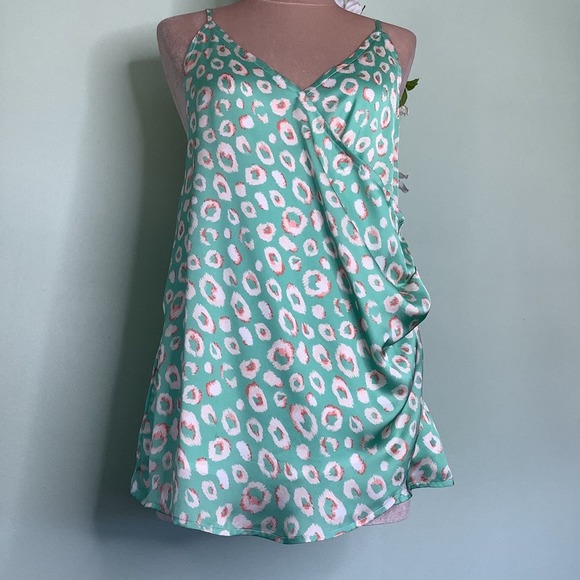 Heyson Silky Mint Green Animal Leopard Print Surplus V Neck Tank Top NWT - Picture 1 of 15